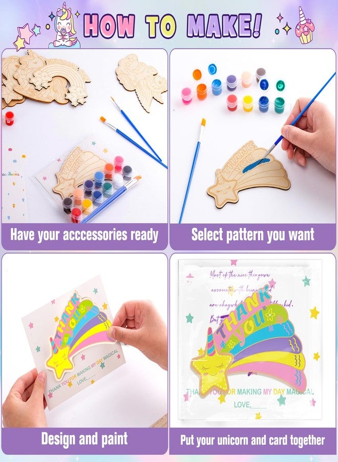 Winrayk 12 Sets Unicorn Party Favors Birthday Supplies Unicorn Craft Painting Kits for Girls, Unfinished Wood Crafts Gift Bag Card Paint Sets, Goodie Bag Stuffers Girls Birthday Party Favors Supplies - Image 4